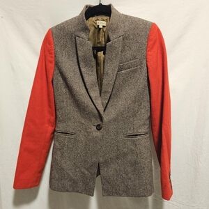 Stylish Tweed Blazer with Red Sleeves